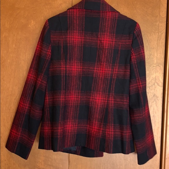 Women’s red/navy plaid wool blend pea coat - L - Picture 5 of 5